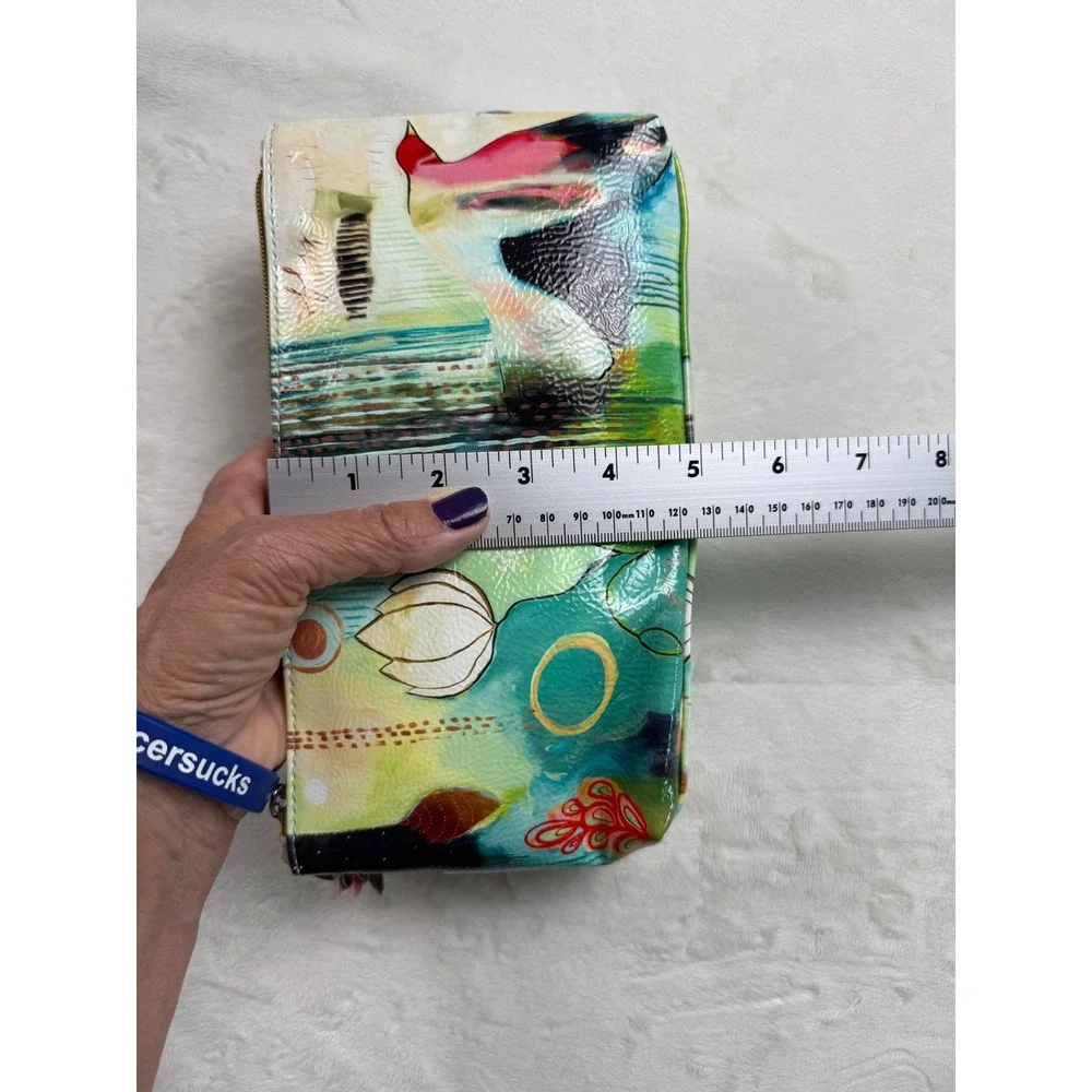 PAPAYA! Small Tassel Pouch Artistic Floral Makeup Travel Bag Green Multi